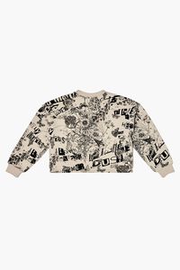 BLACK/CREAM Girls Nature Graphic Cropped Pullover (Kids), image 2