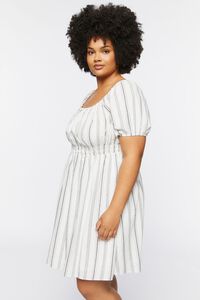 WHITE/BLACK Plus Size Striped Puff-Sleeve Mini Dress, image 2
