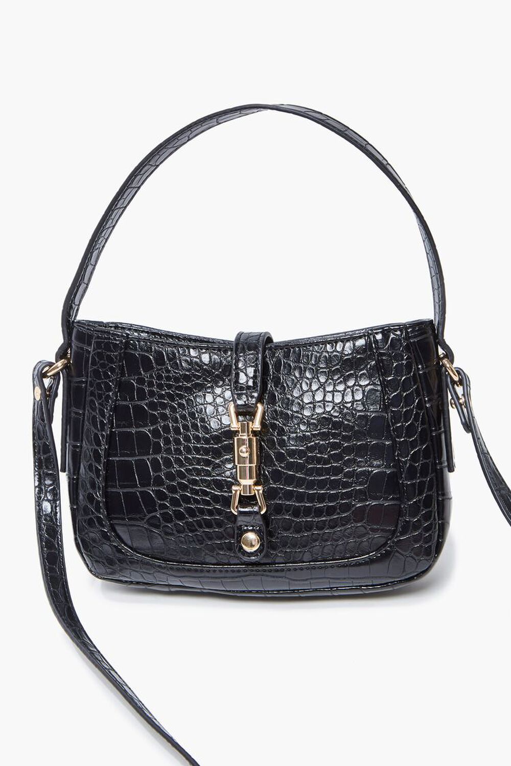 BLACK Faux Croc Leather Crossbody Bag, image 1