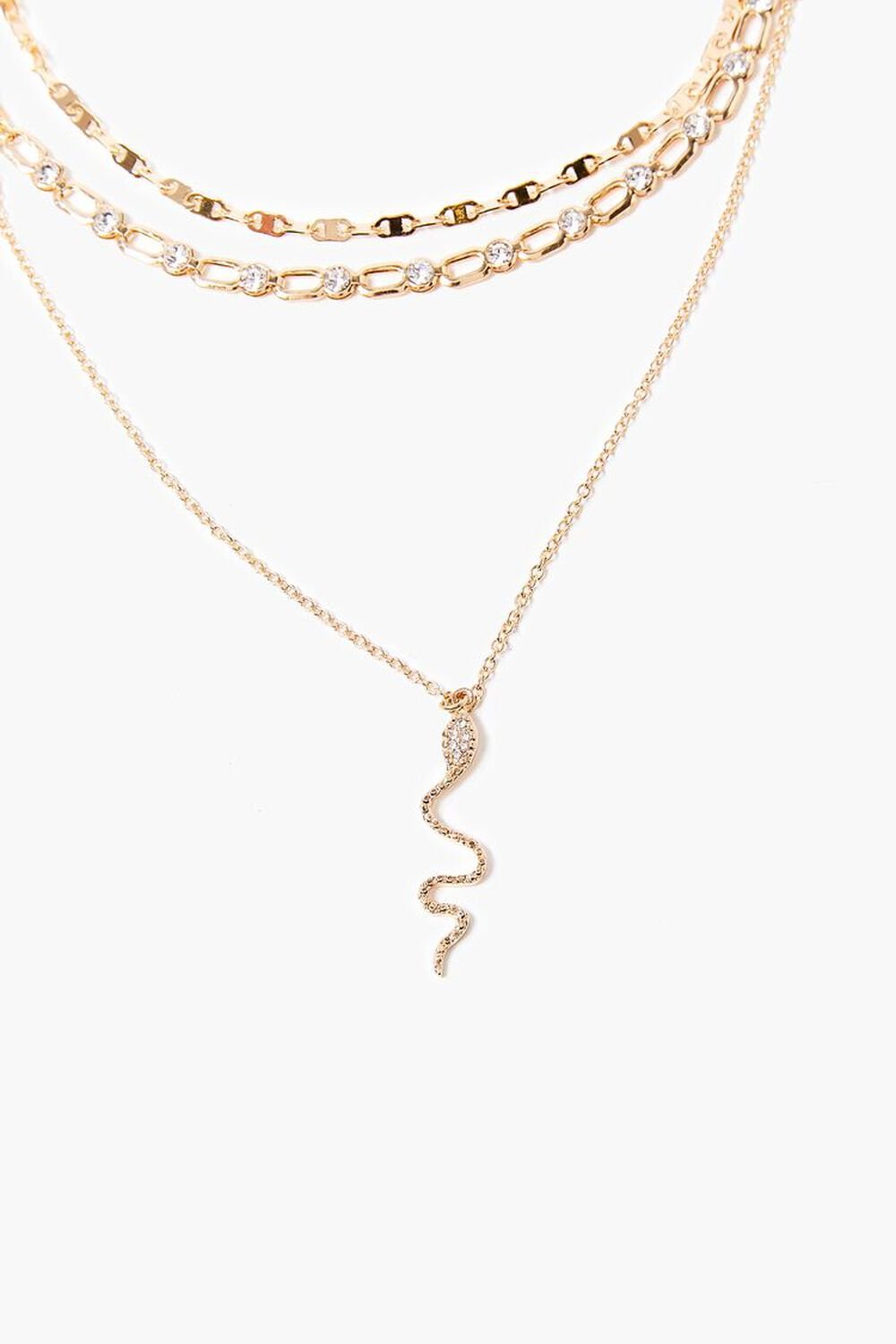 GOLD Snake Pendant Layered Necklace, image 1