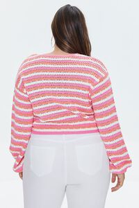PINK/MULTI Plus Size Striped Crochet Cardigan Sweater, image 3