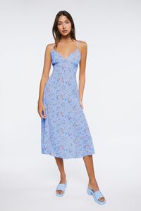 LIGHT BLUE/MULTI Ditsy Floral Print Cutout Midi Dress, image 4