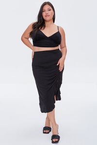 BLACK Plus Size Ruched Drawstring Midi Skirt, image 5
