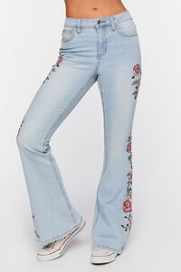 MEDIUM DENIM Floral Flare-Leg Jeans, image 1