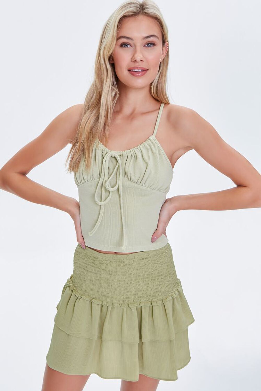LIGHT GREEN Tiered Flounce Mini Skirt, image 1