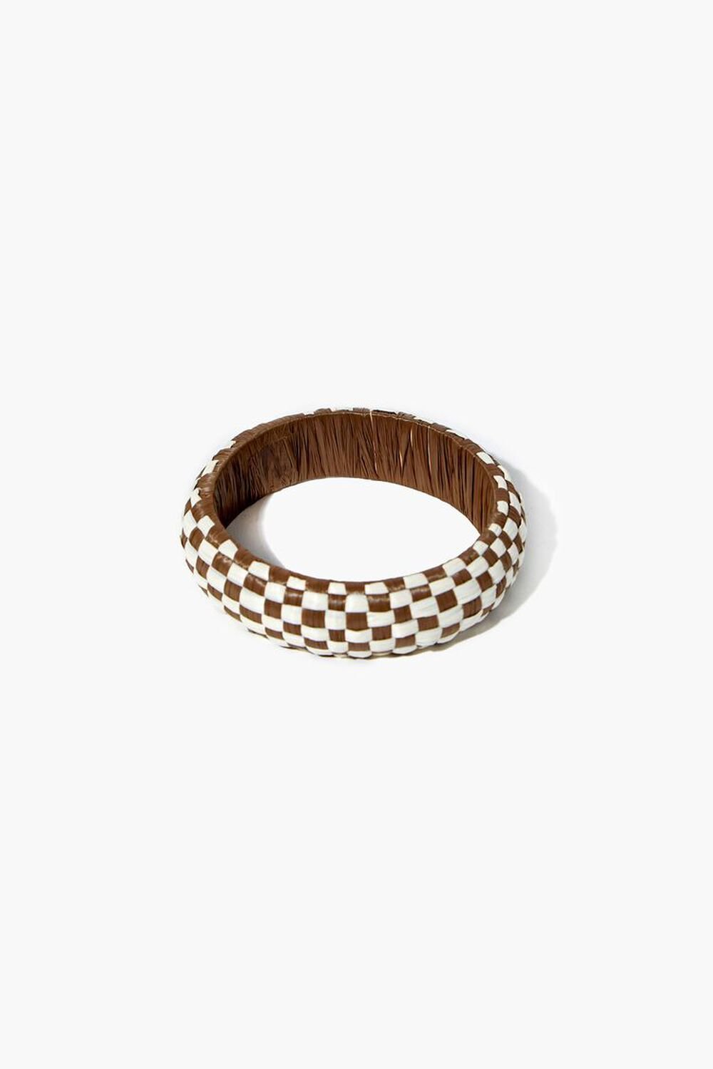 WHITE/BROWN Checkered Wooden Bangle Bracelet, image 1