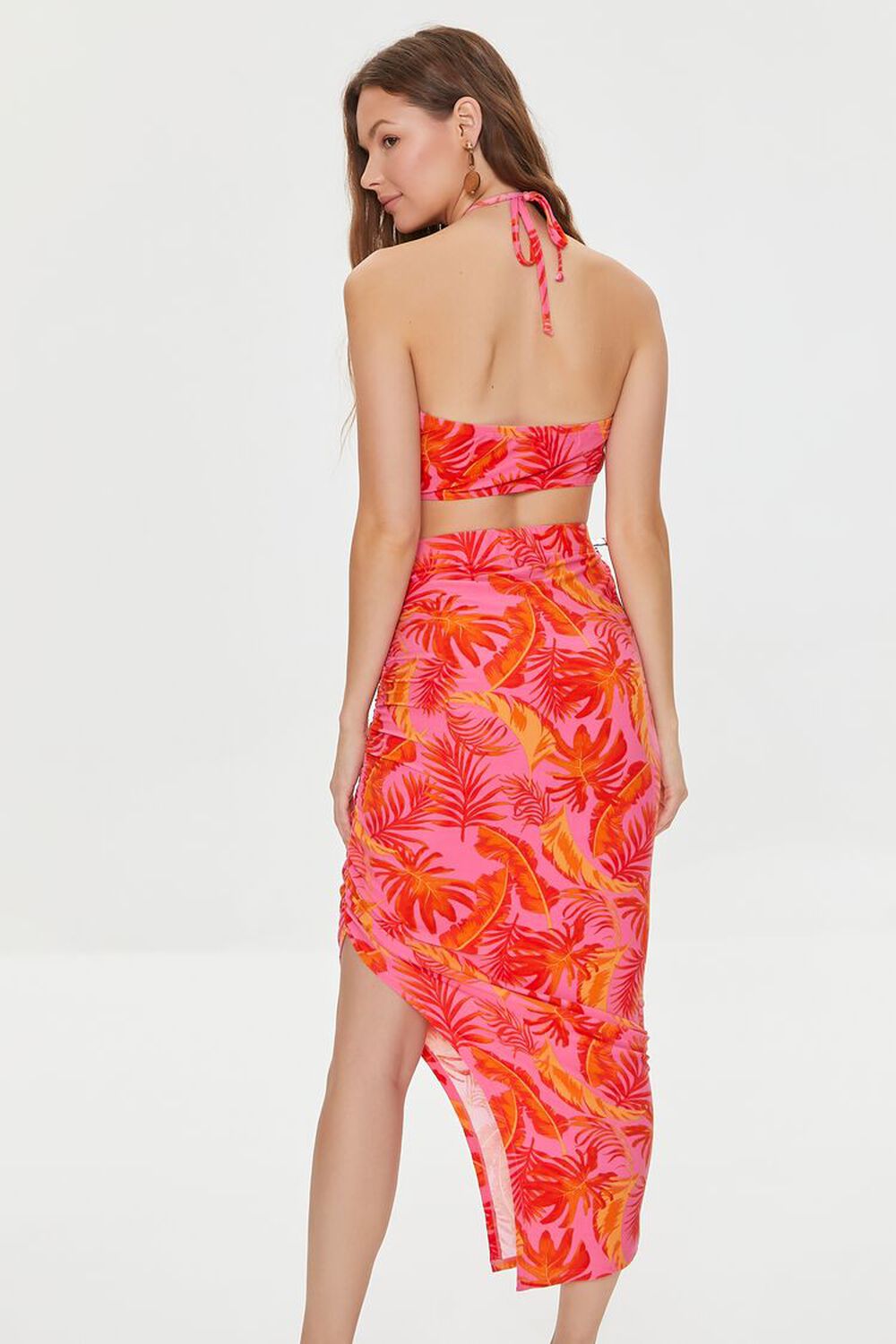PINK/MULTI Tropical Print Crop Top & Skirt Set, image 3