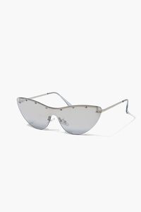 SILVER/SILVER Studded Mirror Cat-Eye Sunglasses, image 4