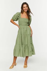 OLIVE Smocked Puff-Sleeve Dress, image 4