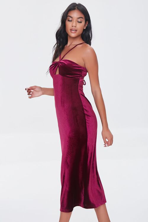 WINE Velour Cutout Midi Dress, image 2