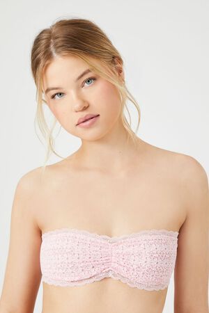 Forever 21 Women's Ruched Sweetheart Bandeau Bra in Almond, XL