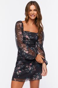 BLACK/MULTI Floral Open-Back Mini Dress, image 1
