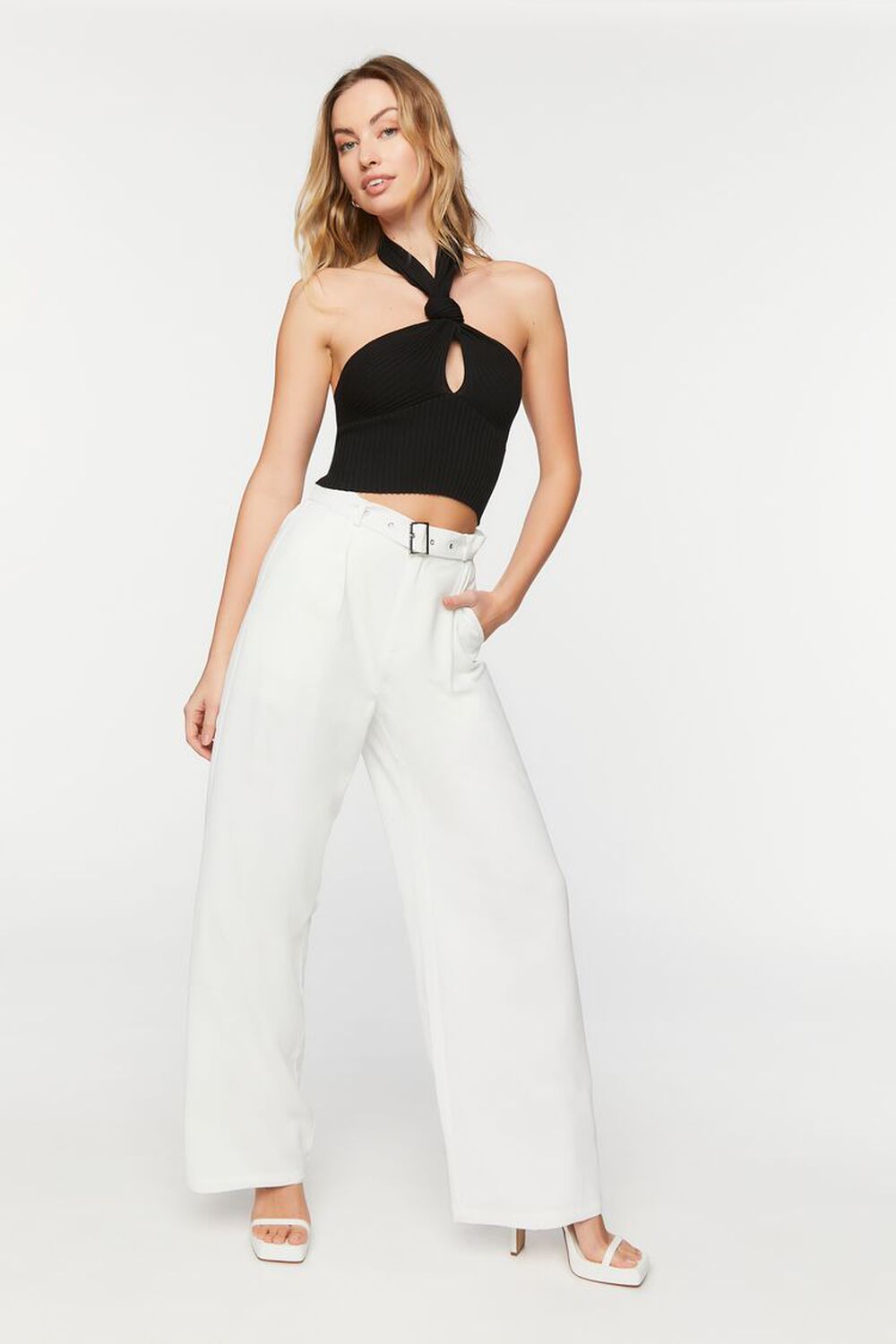 Belted High-Rise Wide-Leg Trousers, image 1