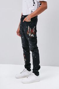 BLACK/MULTI Embroidered Graphic Paint Splatter Jeans, image 1