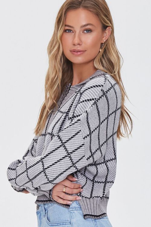 GREY/MULTI Split-Neck Plaid Sweater, image 2