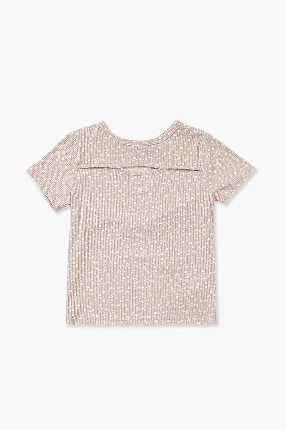 TAUPE/CREAM Girls Ditsy Floral Cutout Tee (Kids), image 1