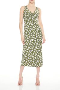 OLIVE/MULTI Floral Print Bow Slit Midi Dress, image 1