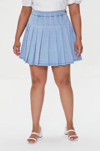 LIGHT DENIM Plus Size Denim Pleated Mini Skirt, image 2