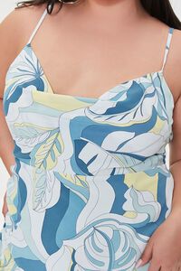 BLUE/MULTI Plus Size Tropical Leaf Print Dress, image 5