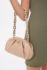 TAN Faux Leather Chain Strap Clutch, image 1
