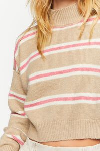 KHAKI/PEONY Striped Mock Neck Sweater, image 5