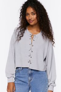 Chain Lace-Up Eyelet Crop Top, image 1