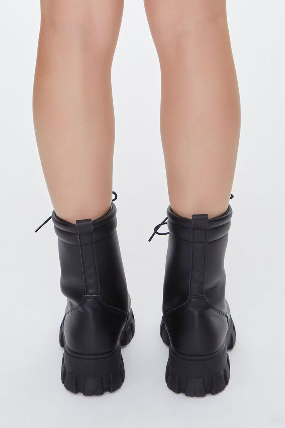 BLACK Faux Leather Lace-Up Chunky Booties, image 3