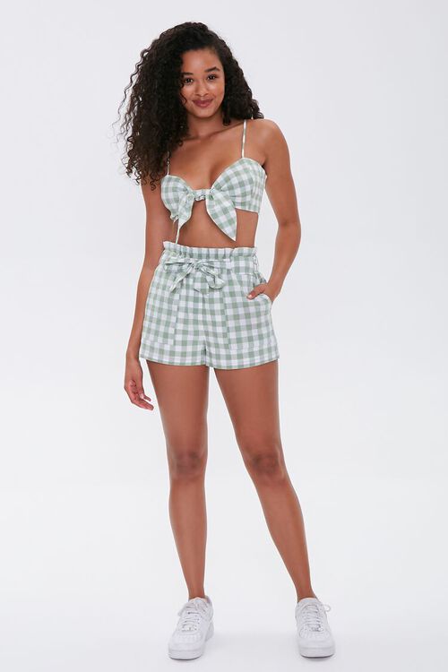GREEN/WHITE Gingham Tie-Front Cropped Cami, image 4
