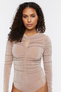 TAUPE Ruched Long-Sleeve Bodysuit, image 5