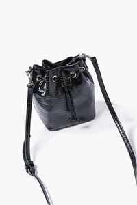 BLACK Faux Croc Leather Bucket Bag, image 2
