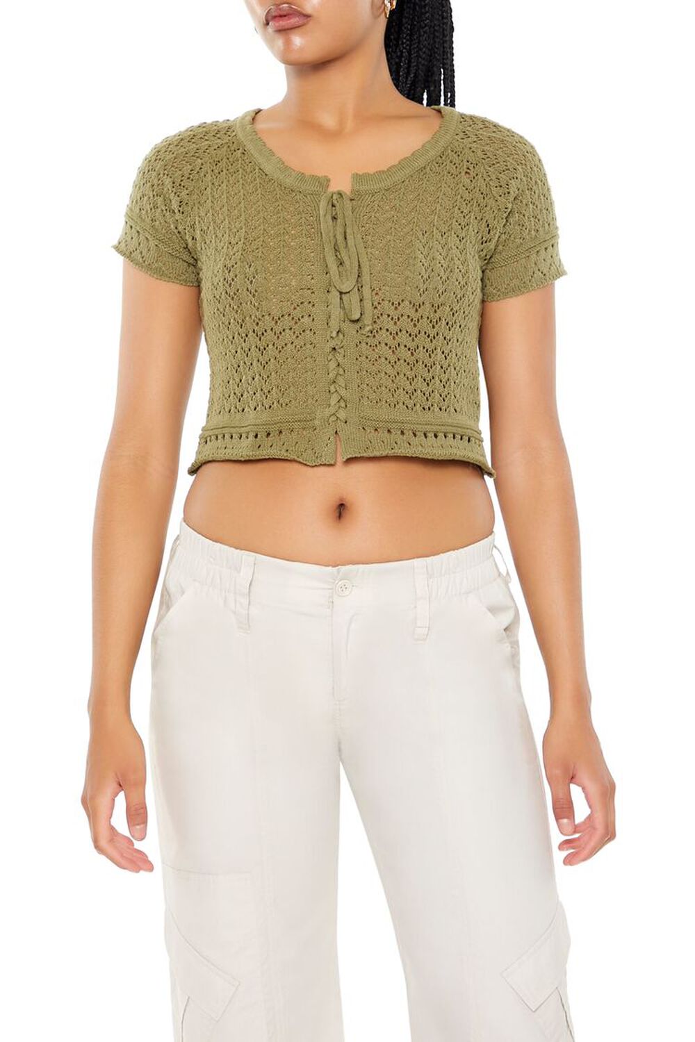 OLIVE Sweater-Knit Crochet Crop Top, image 1