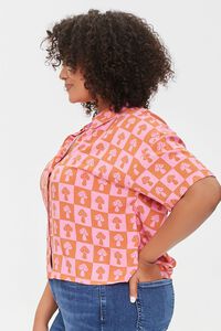 PINK/ORANGE Plus Size Checkered Mushroom Shirt, image 2