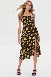 BLACK/MULTI Floral Print Linen-Blend Midi Dress, image 1