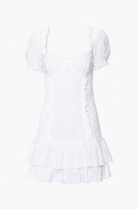 WHITE Eyelet Ruffle-Trim Mini Dress, image 1