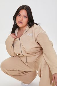 TAUPE/WHITE Plus Size Los Angeles Graphic Zip-Up Hoodie, image 1