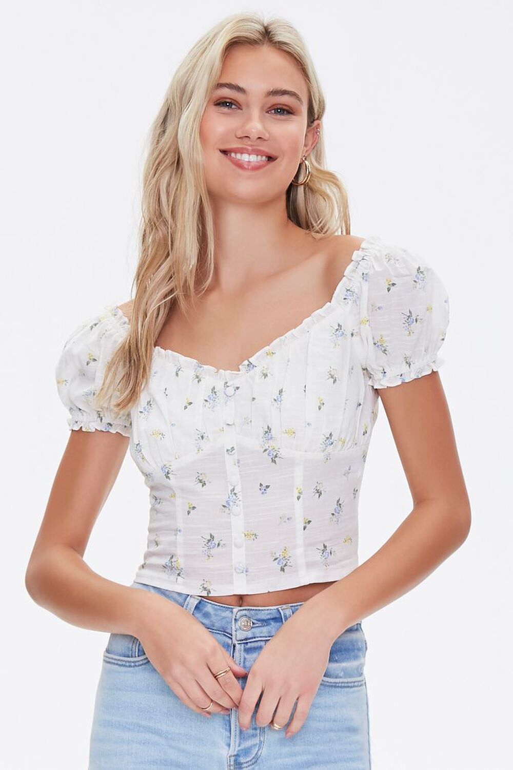 Floral Ruffled Button-Front Top