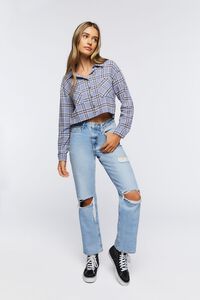 BLUE/MULTI Plaid Flannel Cropped Shirt, image 4