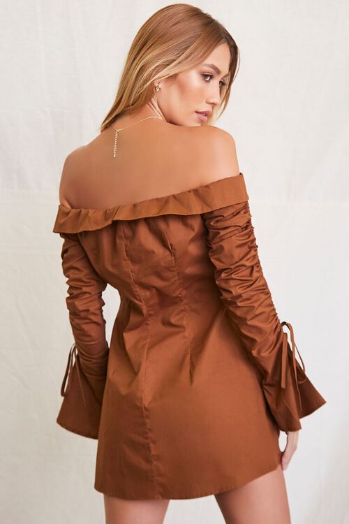 LIGHT BROWN Poplin Off-the-Shoulder Shirt Dress, image 3