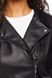 BLACK Faux Leather Belted Moto Jacket, image 6
