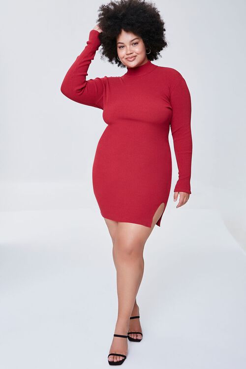 RED Plus Size Mock Neck Sweater Dress, image 5
