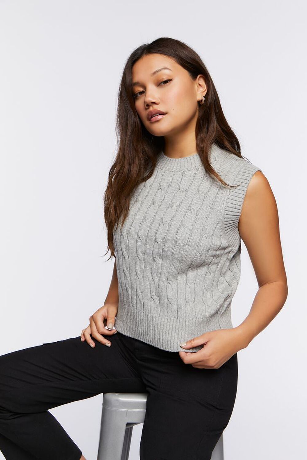 HEATHER GREY Cable Knit Sweater Vest, image 1