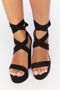 BLACK Faux Suede Lace-Up Heels (Wide), image 4