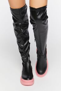 BLACK/PINK Colorblock Over-the-Knee Lug-Sole Boots, image 4