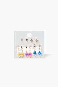 BLUE/GOLD Floral Stud & Drop Earring Set, image 2