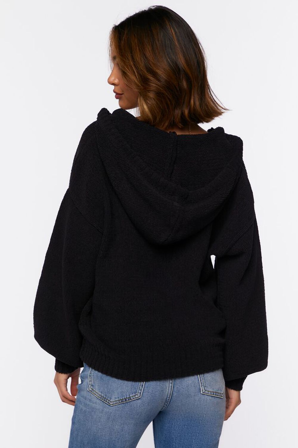BLACK Hooded Drop-Sleeve Sweater, image 3