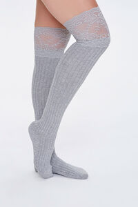 GREY Lace Knee-High Socks, image 1