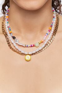 GOLD/MULTI Layered Happy Face Bead Necklace, image 1