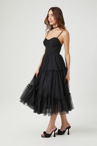 BLACK Tulle Ruffled Bustier Midi Dress, image 2