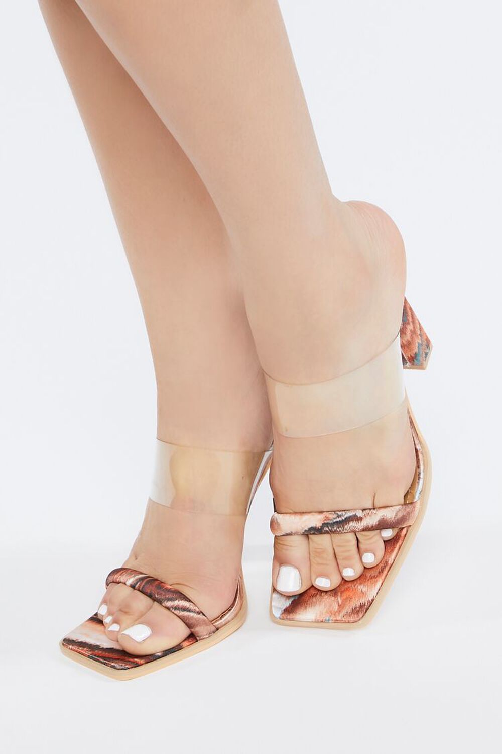 BROWN/MULTI Marble Print Open-Toe Block Heels, image 1