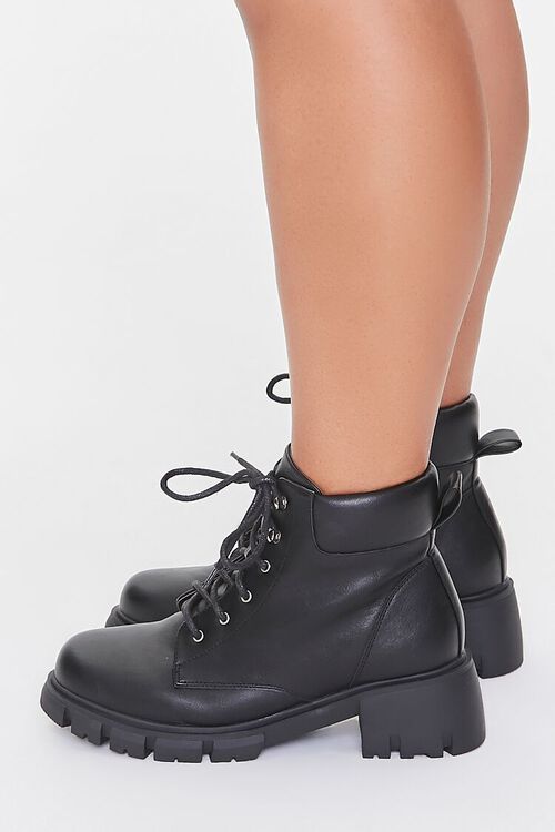 BLACK Faux Leather Lace-Up Booties (Wide), image 2